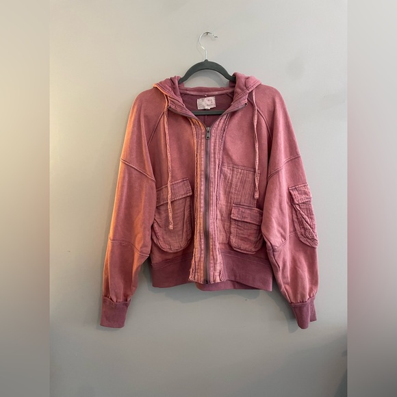 Oli & Hali Tops - Oli & Hali Pink Rose Zip Up Hoodie with Unique Details